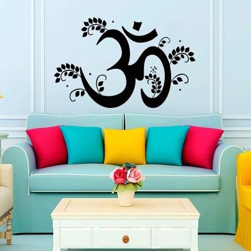 Leaves Decorative Om Sign Wall Sticker Creative Home Decor Vinyl Art Decal Living Room Background