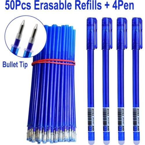 DELVTCH 50Pcs/Set 0.5MM Erasable Pen Refill Rod Stationery Writing Tool Blue Black Ink Bullet Style Erasable Gel Pen Accessory