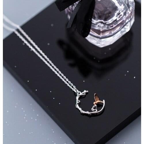 Two-Tone 100% real Sterling Silver 925 Fine Jewelry Bird vines branch Pendant Necklace C-D4834