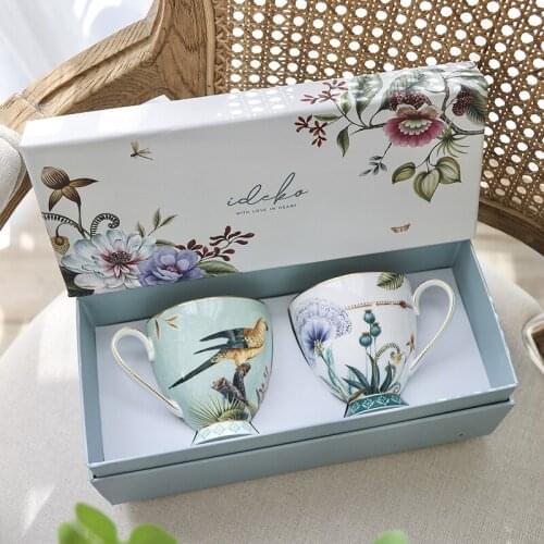European Idyllic Style Bone China Cup And Saucer Set Ceramic Mug Couple Water Cups Personality Home Drinkware With Gift Box