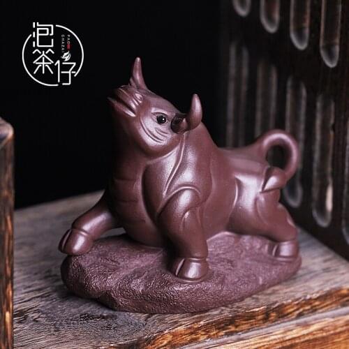 Purple sand tea pet cattle zodiac ceramic small place sitting room boutique zen tea ceremony for her car the car