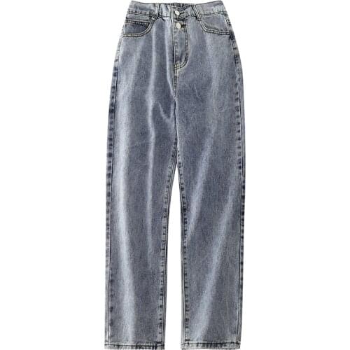 G1281 2020 spring autumn new women fashion loose retro students straight leg casual wide-leg jeans cheap wholesale