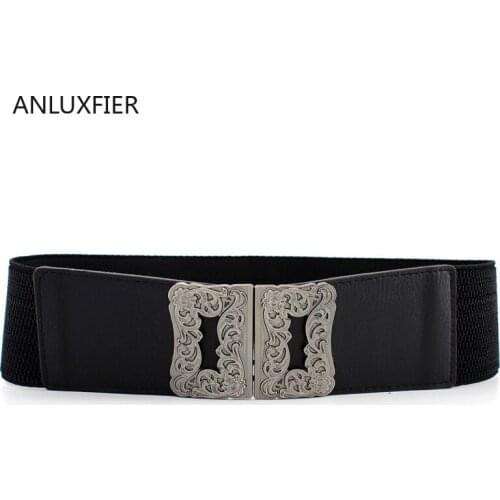 H9820 Women Wide Waist Belt Girl Simple Fashion Elastic Black Girdle High Quality Metal Buckle Vintage Cummerbunds Accessories