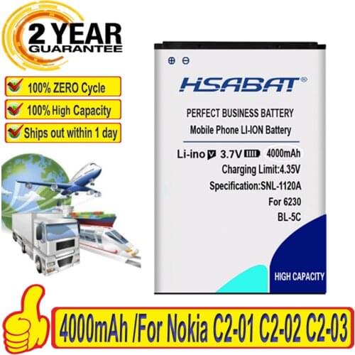 HSABAT 3700mAh BL-5C Battery for Nokia C2-01 C2-02 C2-03 C2-06 X2-01 5130 XpressMusic 6230i 1108 1110 1112 1116 1200 1208 1209