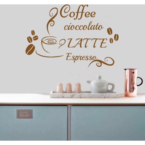 Coffee Cioccolato Latte Espresso Wall Decor Vinyl Kitchen Home Decor Interior Art Window Sticker Removable Murals Cafe Shop 4001