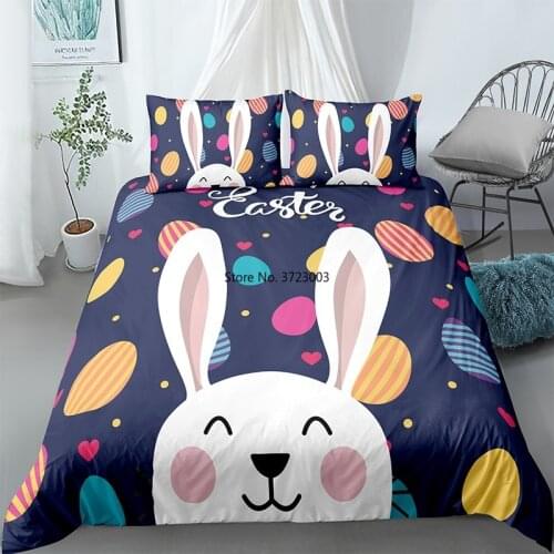3D Cute Cartoon Rabbit Print Down Bed Cover Pillowcase Easter Pattern Bedding Set 2/3 Pieces Home Textile Set