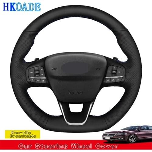 Hand-stitched Black Stylish Artificial Leather Car Steering Wheel Cover For Ford Focus ST-Line Fiesta ST Fiesta ST-Line Focus ST