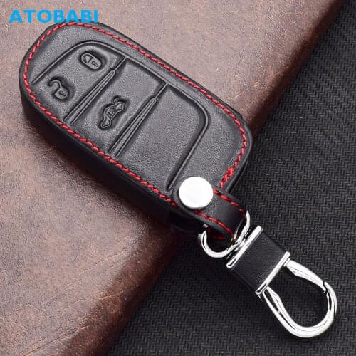 ATOBABI Leather Car Key Case For Jeep Renegade Cherokee Grand Cherokee Dodge Jcuv 3 Buttons Smart Remote Control Protector Cover