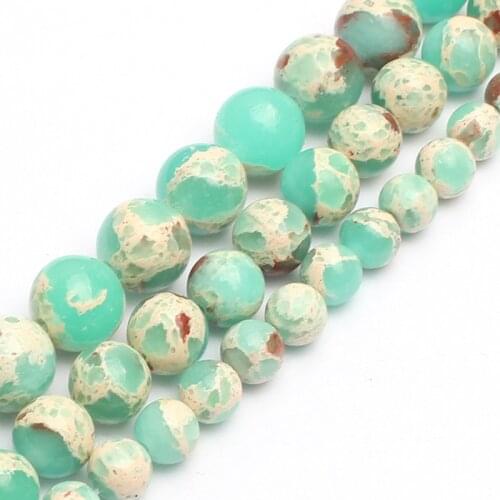 Lake Blue Sea Sediment Stone Loose Round Beads For DIY Bracelet Jewelry Making Strand 15'' 6/8/10mm