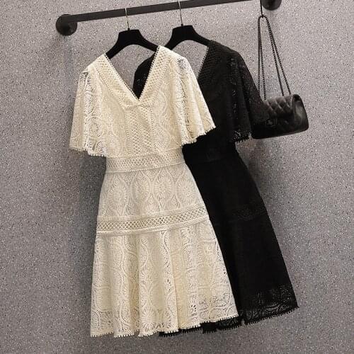 2021 Summer New Cut-out Loose Foreign Style Fashion Waist Slim Age Reducing Lace Dress