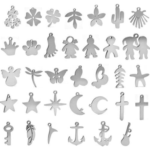 10Pcs Stainless Steel Mini Size Solid Polished Cross Pendant anchor Feather Charm For Necklace Earring Bracelet Jewelry Making