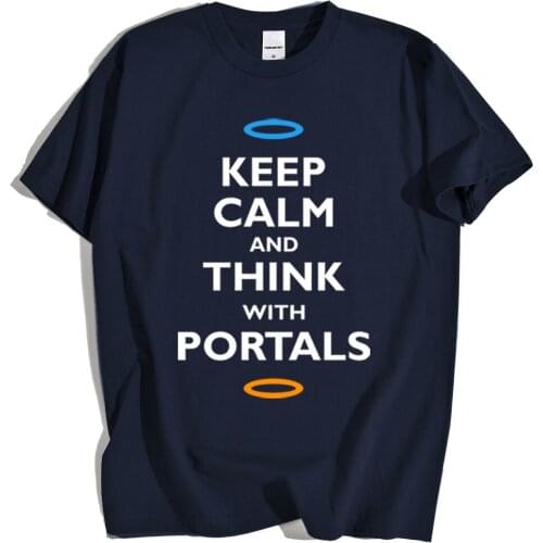Keep Calm and Think with Portals Letter Print Mens T-Shirt Crewneck Loose T Shirts Summer Fashion Loose Tee Clothes Men Casual