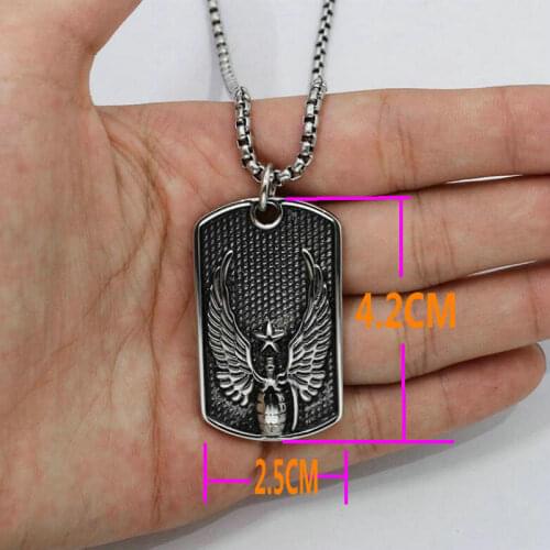 Mens stainless steel pendant Angel Wing Grenade Pendant Anti-War Peace Pendant Military dog tag pendant