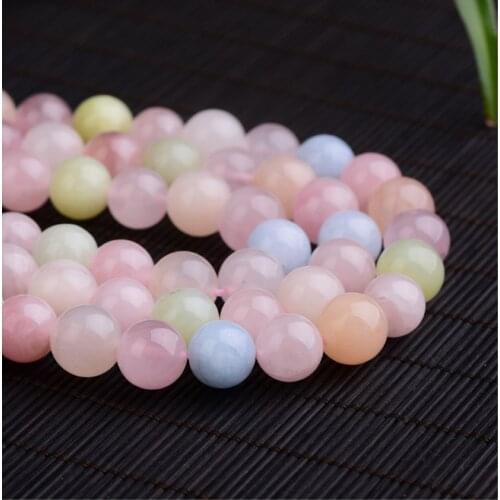 Natural Morganite 6-10mm round Gemstone beads for 925 sterling silver Jewelry Making Necklace Bracelet 15inch ICNWAY