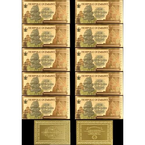 NEW Colorful Gold Foil Zimbabwe Dollars Fake Money Zimbabwe Paper Banknote Collections 10pcs/lot