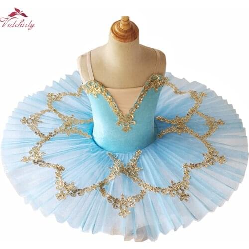 NEW Pofessional Ballet Tutu Blue Girls Ballerina Dress kids Dancewear Outfit for Stage Performance