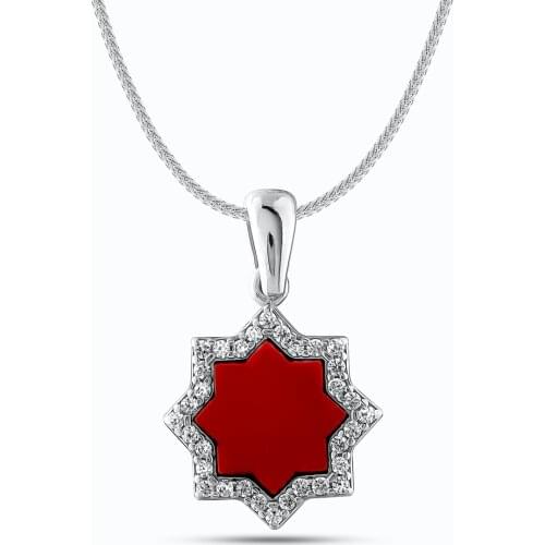 Women Silver Star Model Necklace Stonework Necklace Turkish Women Jewelry Solid 925 Sterling Silver