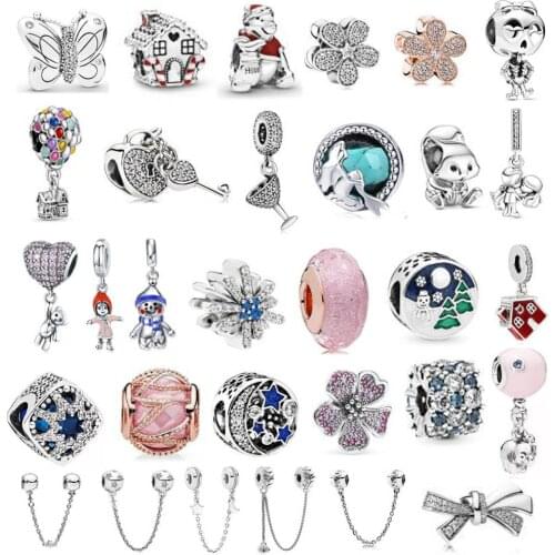 925 Sterling Silver Mother & Daughter Hearts Dangle Charms Pendant DIY fine beads Fit Original Pandora Charm Bracelet Jewelry