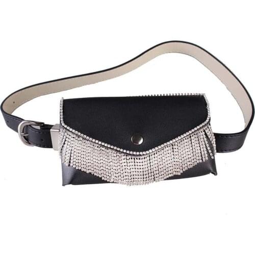 8PCS / LOT Diamonds Waist Pack PU Leather Belt Bag Ladies Women Casual Fashion Elegant Waist Bag
