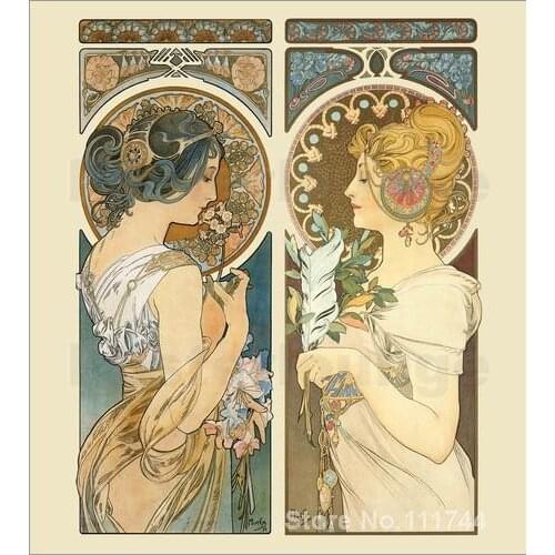 Reproduction art on canvas Schlusselblume und Feder Alphonse Mucha painting Hand painted High quality