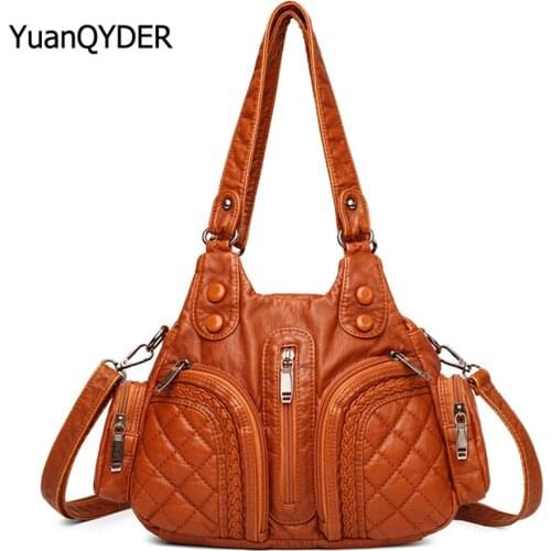 Luxury Designer Check Pattern Design Womens Handbag Washed Pu Leather Women Shoulder Bags Fashion Ladies Crossbody Bag Bolsos