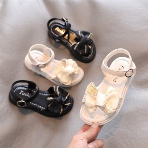 Girls Sandals 2021 Summer Kids Shoes Bowtie Princess Shoes Ankle Strap Baby Children Beach Shoes Children Anti-slip Toddlers