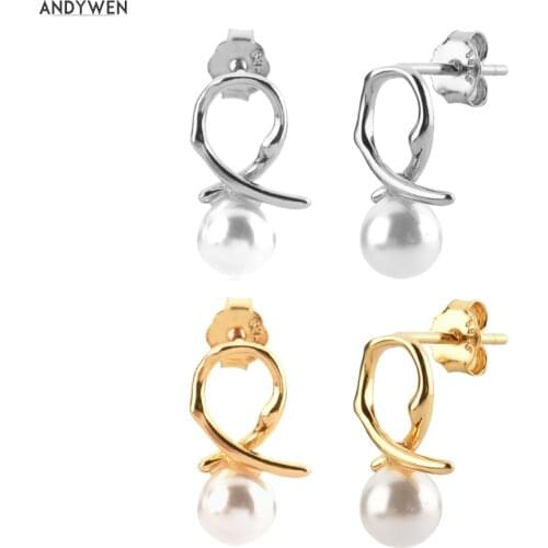 ANDYWEN 925 Sterling Silver Gold 8 Pearl Stud Earring Women Luxury Jewelry 2021 Wedding Jewels Rock Punk Fine Jewels Clips