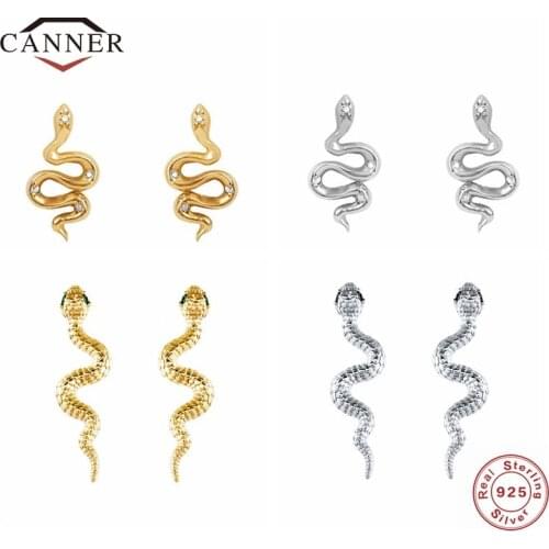 CANNER 925 Sterling Silver Small Zircon Snake Stud Earrings for Women Crystal Piercing Earring Silver 925 Jewelry Pendientes