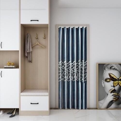 Blue Crack Hollow Geometric Door Curtain Partition Bedroom Household Dust-proof Cloakroom Sliding Door Curtain Blocking Cloth