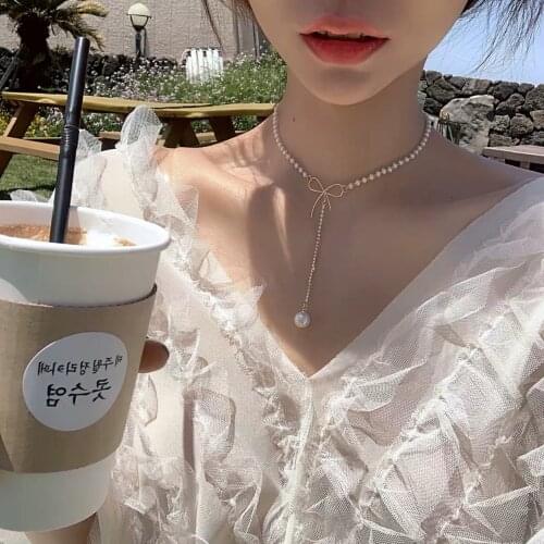 Super Fairy Tassel Butterfly Bow Pendant Necklace Female Simple Temperament Choker Neck Women Clavicle Chain Fashion Girl Gift