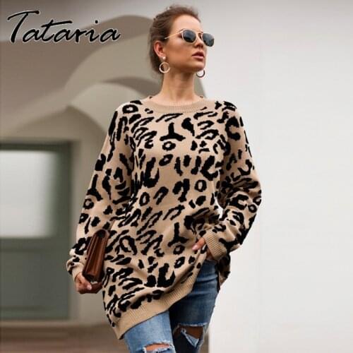New Autumn Leopard Print Sweater Womens Basic Pullovers Knitwear Oversize Girl Knitted Tops O Neck Long Sweaters Tricot Jumpers