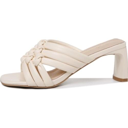 Open-Toed Thick Heel Slippers, Woven Solid Color WomenS Shoes, Platform WomenS Shoes