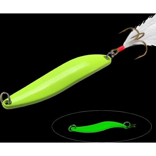 WALK FISH 1PCS 5g/7g/10g/13g Luminous Sequins Fishing Lure Night Fishing Spoon Bait With Feathers Hooks Winter Ice Fishing Baits