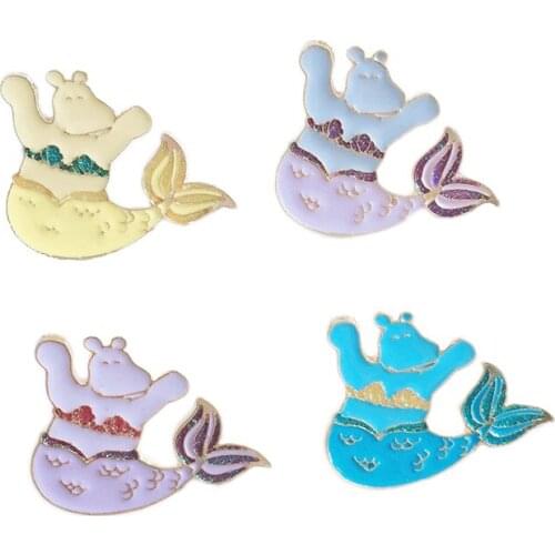 New Fashion Cartoon Brooch Jewelry Sexy Mermaid Tail Cute Honest Hippo Mom Brooches Women Lapel Pins Enamel Badge Gift