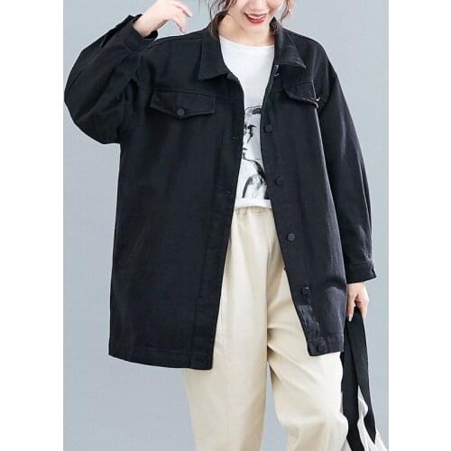 High-quality oversize black denim jacket women spring vintage jeans coat plus size 5XL casual top outerwear 130kg can wear G915