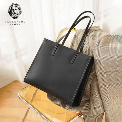 LAORENTOU Leather Womens Tote Commute Handbag Female Top Handle Bag Large Capacity Shoulder Bags