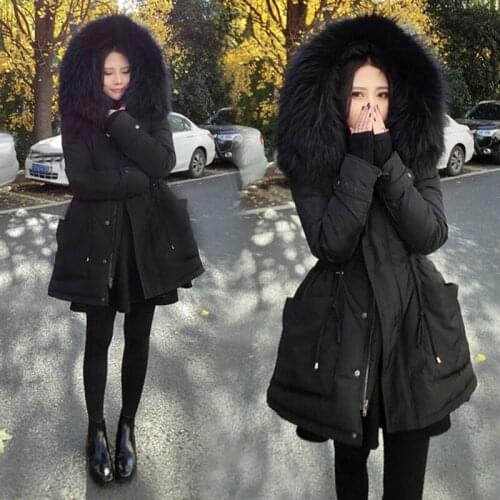 2020 Winter New Down Cotton Womens Mid-length Thin Waist Thin Super-large Fur Collar Warm Jacket
