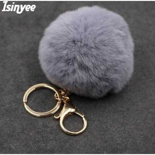 ISINYEE Fashion Rex Genuine Real Rabbit Fur Pompom Key Chains For Women Bag Fluffy Pom Pom Keychain Holder Jewelry Accessories