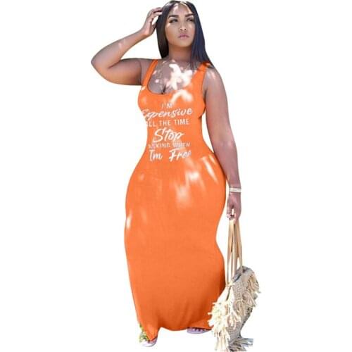 2021 Ladies Summer Long Dress Letter Print Tight Stretch Vest Casual Streetwear Long Skirt Letter Print Suspender Dress New