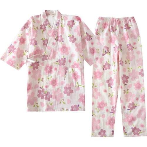 Women Sweet Floral Printed Cute Fresh Style Spring And Autumn New Ladies Japanese Kimono V-Neck Clothes+Pants 2Pcs Homewear