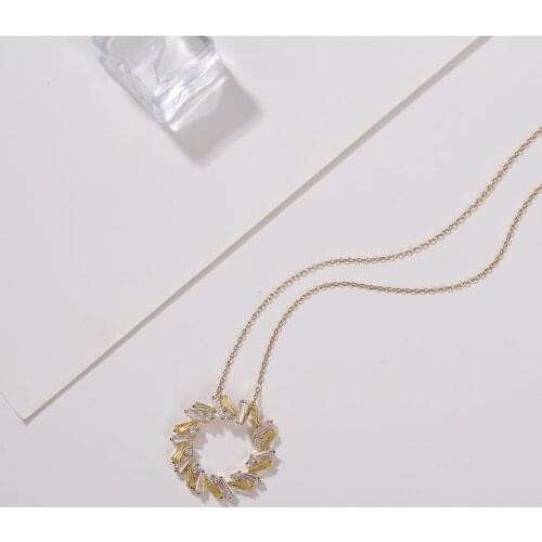 Bohemia Womens Fashion Paved Necklaces Color Cubic Zircon Round Circle Pendant Necklace For Wedding Party Jewelry Accessory