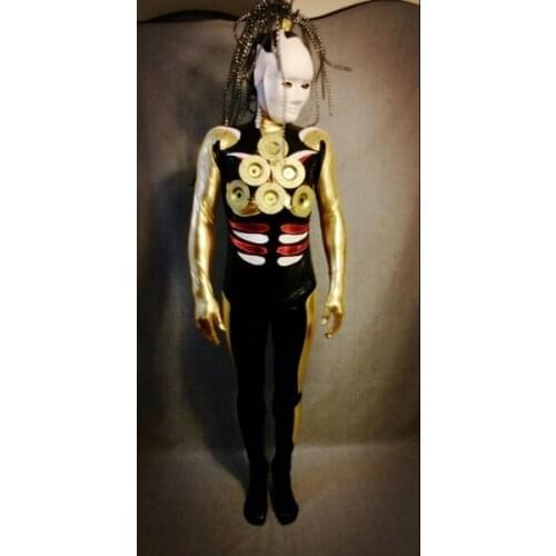 Golden metal robot bar cosplay party costumes men nightclub dance Halloween tech singer guest costume