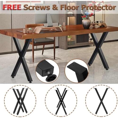 2Pcs 28Inch Industrial Steel Table Legs X-Shape Frame Furniture Legs Stand Feet Metal Table Desk Leg Anti Scratch Floor Pads