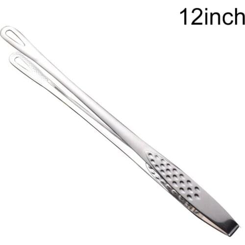 2pcs Stainless Steel Food Tongs Korean Silver BBQ Meat Clips Tongs Long Handle Hollow Head Picnic Food Salad Picking Utensils