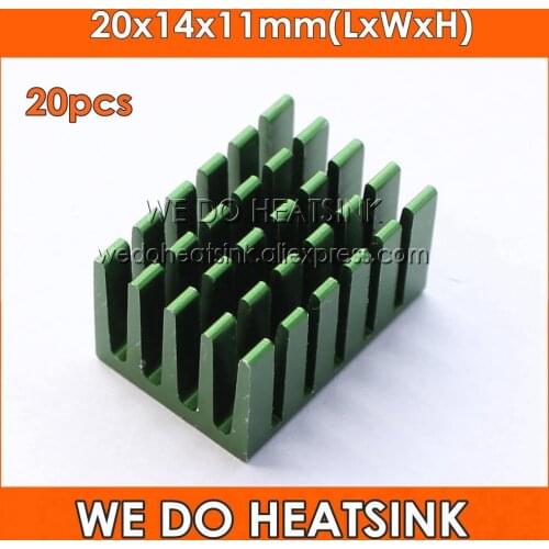 20pcs 20x14x11mm Aluminum Graphic Card Heatsink Green Anodize Radiator For IC, Chip,Asics