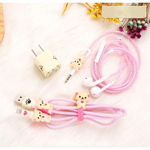 5pcs/set Mobile Phone Earphone Cute Data Cable Protector Set Cable Protective Cover for Iphone 7/8/x Charger Sticker Earphone