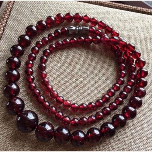 6-14mm Womens Natural Dark Red Garnet Round Gemstone Beads Necklace 18" AAA