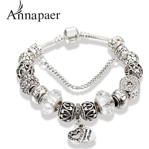 ANNAPAE Clean New Fashion DIY Rhinestone Beads Bracelets Beads of Heart Charm Bracelets & Bangles Jewelry Gift for Women B17041