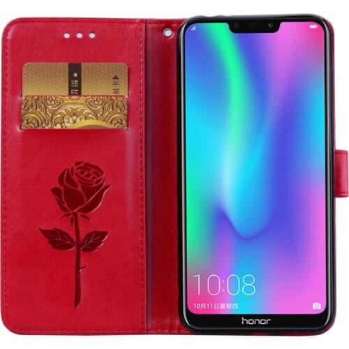 For Huawei Honor 8C Red Case Flip Leather on For Huawei Honor 8C Case Honor 8X 8A 8C Cover 3D Relief Wallet Phone Cases