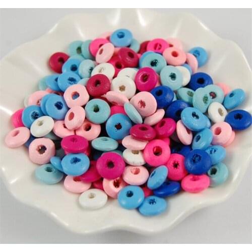 DIY 6X12mm Wooden Beads Flat Round Wood Crafts Loose Spacer Charms DIY Kids Charms for Necklace Jewelry Making 100Pcs 6Colors
